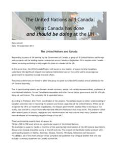 The United Nations and Canada: What Canada has done and should be doing at the UN MEDIA ADVISORY Date: 11 September 2013