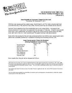 CBS NEWS/NEW YORK TIMES POLL For release: Tuesday, December 6, 2011 3:00 pm (ET)