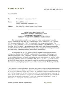 MEMORANDUM August 15, 2014 To:  Motion Picture Association of America