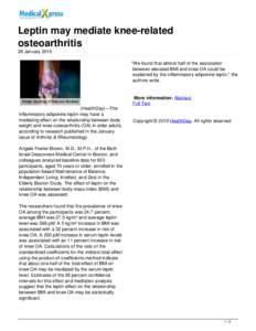 Leptin may mediate knee-related osteoarthritis