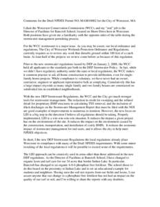 Peter McKone (Conservation Commission Chair, Facilities Director of Bancroft School, and Worcester resident)   |  Public Comment Received on Draft Permit |  Worcester Municipal Separate Storm Sewer System (MS4) (NPDES Pe