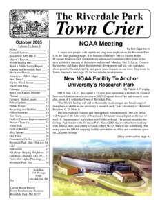 The Riverdale Park  Town Crier October 2005 Volume 34, Issue 8 NOAA ___________________ 1