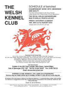 THE WELSH KENNEL CLUB  SCHEDULE of benched