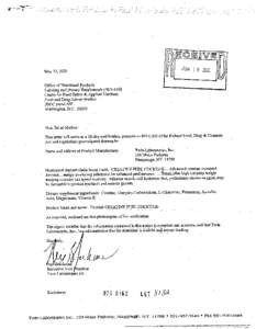 May 31,200l Office of Nutritional Products Labeling and Dietary Supplements(HFS-810) Centerfor Food Safety & Applied Nutrition Food and Drug Administration 200 C StreetSW