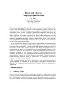 Persistent Oberon Language Specification Luc Bläser Institute of Computer Systems ETH Zurich, Switzerland [removed]