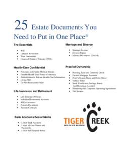 25 Estate Documents You Need to Put in One Place* The Essentials   