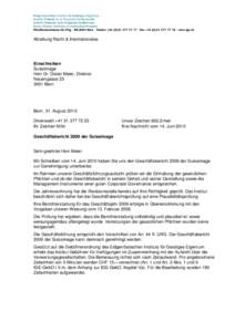 Abteilung Recht & Internationales  Einschreiben Suissimage Herr Dr. Dieter Meier, Direktor Neuengasse 23