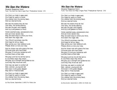 We See the Waters  We See the Waters Disaster Response Hymn