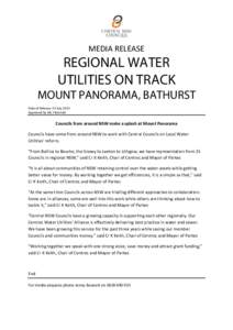 MEDIA RELEASE  REGIONAL WATER UTILITIES ON TRACK MOUNT PANORAMA, BATHURST Date of Release: 23 July 2013