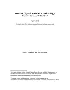   	
   Venture	
  Capital	
  and	
  Clean	
  Technology:	
   	
  