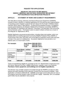 REQUEST FOR APPLICATIONS ISSUED BY THE STATE OF NEW MEXICO ENERGY, MINERALS AND NATURAL RESOURCES DEPARTMENT FOR HAZARDOUS FUELS MITIGATION PROJECTS ARTICLE I.