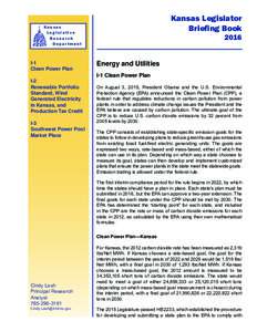Kansas Legislator Briefing BookI-1 Clean Power Plan