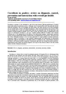 Coccidiosis in poultry: review on diagnosis, control, prevention and interaction with overall gut health M. DE GUSSEM