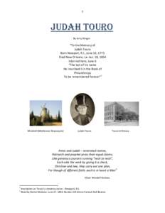 1  Judah Touro By Jerry Klinger  “To the Memory of