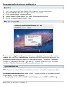 Screencasting Pre-Production and Scripting Objectives.