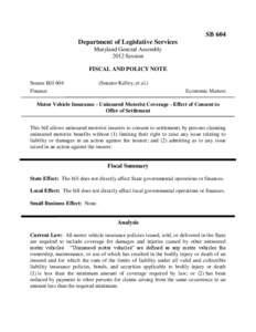 2012 Regular Session - Fiscal and Policy Note for Senate Bill 604