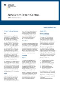 Newsletter Export Control BAFA‘s Information Service Edition September 2012 EU Law / Embargo Measures Syria