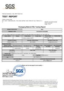 Chemical Laboratory - Kao.,SGS Taiwan Ltd.  TEST REPORT CHENG LOONG CORP. NO. 1, SEC. 1, MIN SHENG RD., PAN-CHIAO DISTRICT, NEW TAIPEI CITY 220, TAIWAN, R. O. C.