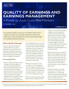 QUALITY OF EARNINGS and earnings management A Primer for Audit Committee Members