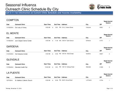 Outreach Clinic Schedule By City