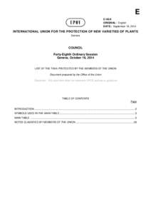 E C/48/6 ORIGINAL: English DATE: September 19, 2014  INTERNATIONAL UNION FOR THE PROTECTION OF NEW VARIETIES OF PLANTS