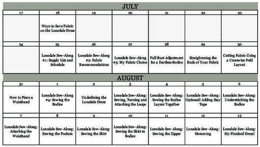 Lonsdale Sew-Along Schedule