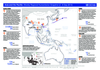 Asia and the Pacific: Weekly Regional Humanitarian Snapshot[removed]Sep[removed]BANGLADESH CHINA  According to the Disaster Management