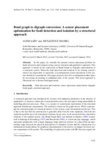 c Indian Academy of Sciences S¯adhan¯a Vol. 39, Part 5, October 2014, pp. 1151–1164.  Bond graph to digraph conversion: A sensor placement optimization for fault detection and isolation by a structural approach