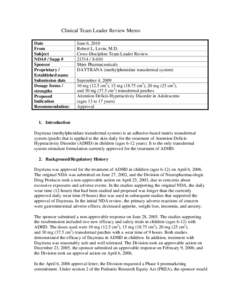 21514 Methylphenidate Clinical MTL PREA