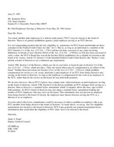 June 27, 1991 Ms. Jeannette Perez Urb. Oasis Gardens Espana D-2, Guaynabo, Puerto Rico[removed]Re: Paid Employees Serving as Directors (Your May 28, 1991 Letter) Dear Ms. Perez: