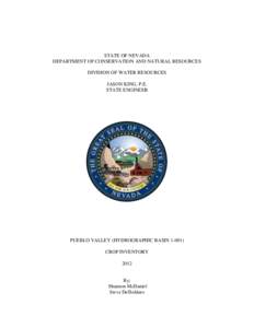 STATE OF NEVADA DEPARTMENT OF CONSERVATION AND NATURAL RESOURCES DIVISION OF WATER RESOURCES JASON KING, P.E. STATE ENGINEER