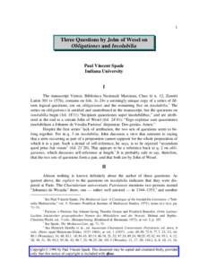 1  Three Questions by John of Wesel on Obligationes and Insolubilia  Paul Vincent Spade