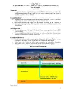 CHAPTER 3 AGRICULTURE, NATURAL, AND CULTURAL RESOURCES ELEMENT FACT SHEET Topography • Topographic elevation ranges from approximately 730 feet above mean sea level in the extreme eastern portions of the County to 1,23