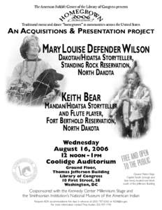 Mary Louise Defender Wilson and Keith Bear (flyer): 2006 Benjamin Botkin Lecture Series, American Folklife Center, Library of Congress