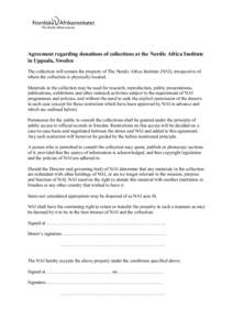 Agreement regarding donations of collections at the Nordic Africa Institute in Uppsala, Sweden