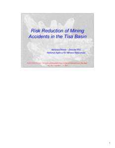 Risk Reduction of Mining Accidents in the Tisa Basin Adriana Eftimie – Director PIU National Agency for Mineral Resources  NATO/CCMS Pilot Study “Prevention and Remediation Issues In Selected Industrial Sectors Pilot