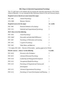 BBA Major in Industrial Organizational Psychology This 25 credit major is for students who are meeting the curricular requirements of the Zicklin School of Business. It is not intended for BA [Weissman School of Arts and