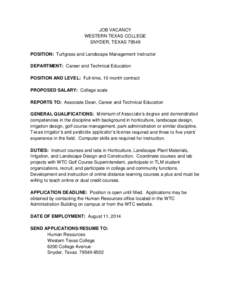 Western Texas College / Landscape design / Golf course superintendent