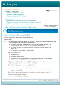 14. Surrogacy This guidance note contains: Refer to principle 5 Mandatory requirements •	 Extracts from the HFE Act 1990