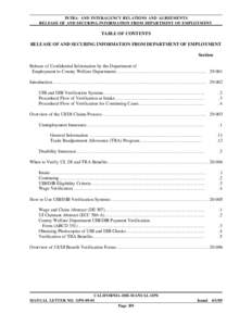 INTRA- AND INTERAGENCY RELATIONS AND AGREEMENTS RELEASE OF AND SECURING INFORMATION FROM DEPARTMENT OF EMPLOYMENT TABLE OF CONTENTS RELEASE OF AND SECURING INFORMATION FROM DEPARTMENT OF EMPLOYMENT Section