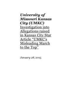 University of Missouri Kansas City (UMKC) Investigation into Allegations raised in Kansas City Star