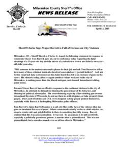 Milwaukee County Sheriff’s Office  NEWS RELEASE Fran McLaughlin Public Information Officer