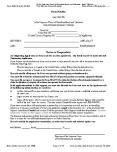 Supreme Court of Newfoundland and Labrador - Family Division - Form 56A.06A - Originating Application