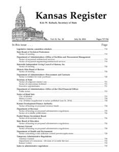 Kansas Register Kris W. Kobach, Secretary of State Vol. 33, No. 28  In this issue . . .