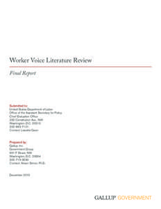 Worker Voice Literature Review Final Report Submitted to: United States Department of Labor Office of the Assistant Secretary for Policy