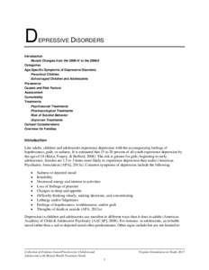 D  EPRESSIVE DISORDERS Introduction Recent Changes from the DSM-IV to the DSM-5