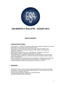 ESA MONTHLY BULLETIN – AUGUST[removed]TABLE OF CONTENTS: 