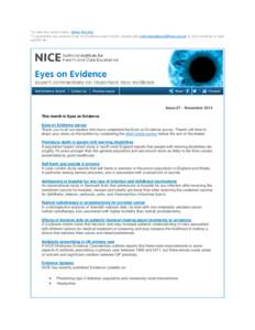 To view this email online, follow this link. To guarantee you receive Eyes on Evidence each month, please add [removed] to your contacts or safe sender list. Issue 67 – November 2014 This month in Eyes 