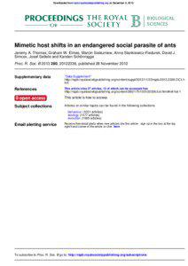 Downloaded from rspb.royalsocietypublishing.org on December 4, 2013  Mimetic host shifts in an endangered social parasite of ants