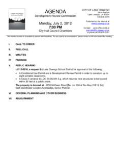 AGENDA Development Review Commission Monday, July 2, 2012 7:00 PM City Hall Council Chambers